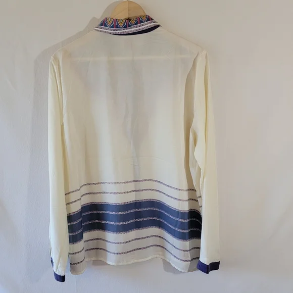 Sundance Ivory 100% Silk Floral Button-Up Blouse Sz L Boho Office Siren Peasant